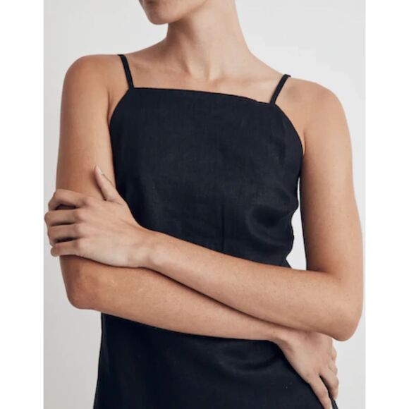 Madewell 100% Linen Black Midi Dress Size 12 - Picture 4 of 10